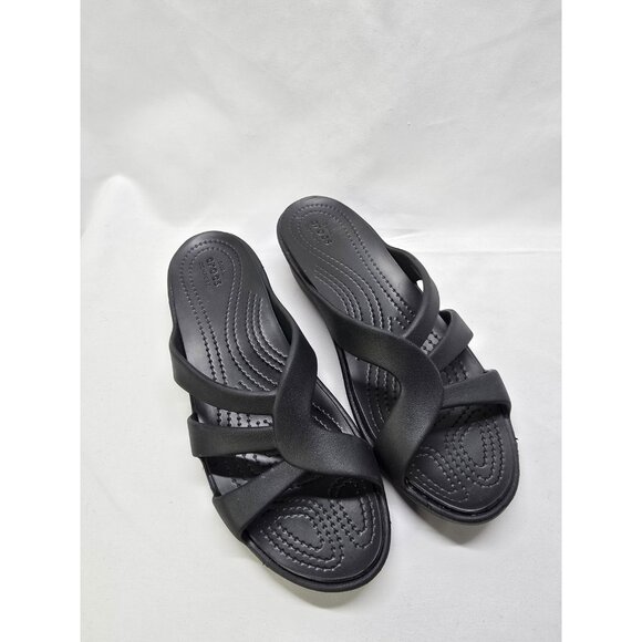 Crocs Women's Sanrah Wedge Strappy Sandals Black Size 11 - Picture 1 of 6